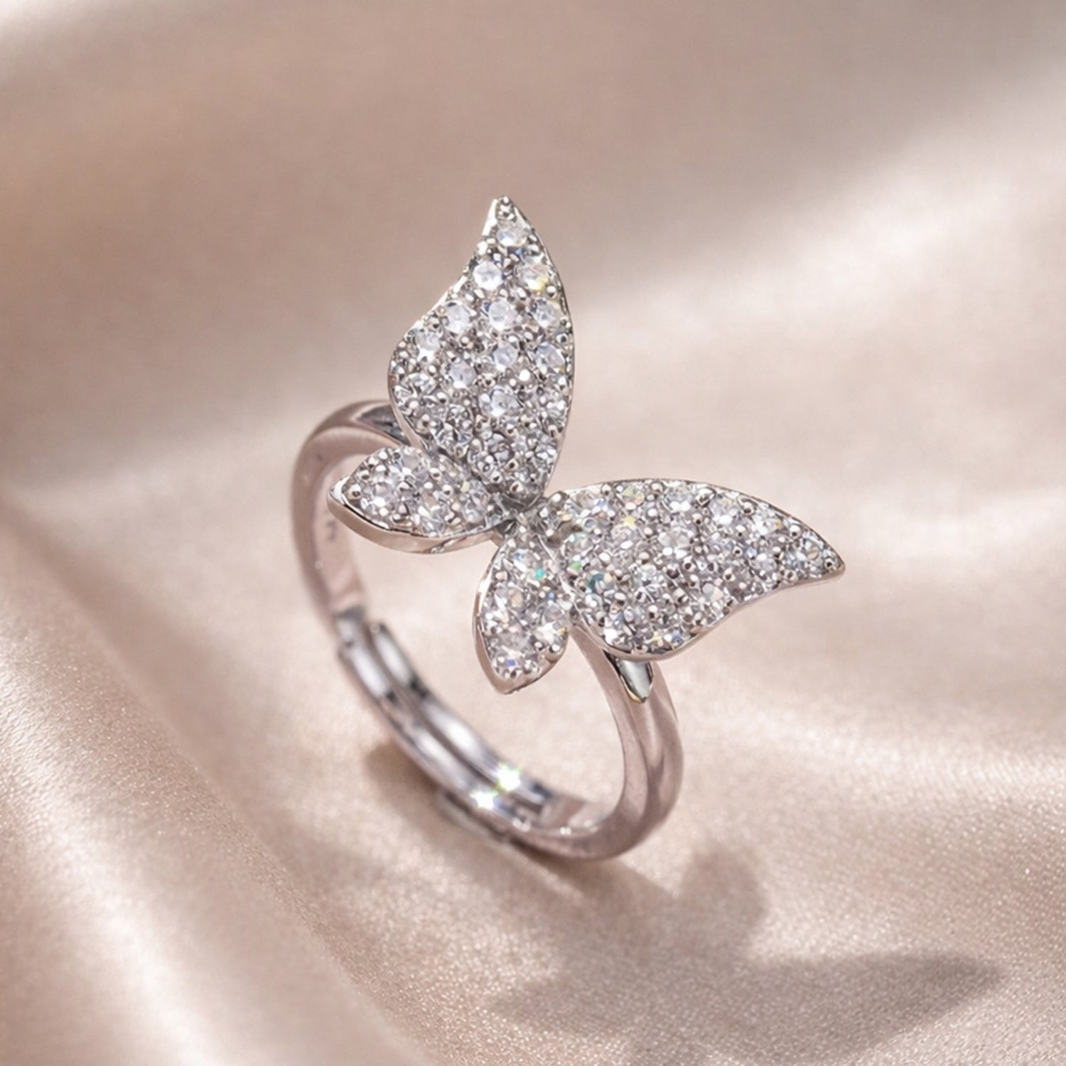 Artklim Sliver- Tone Shimmer Butterfly  Anti-Tarnish Ring
