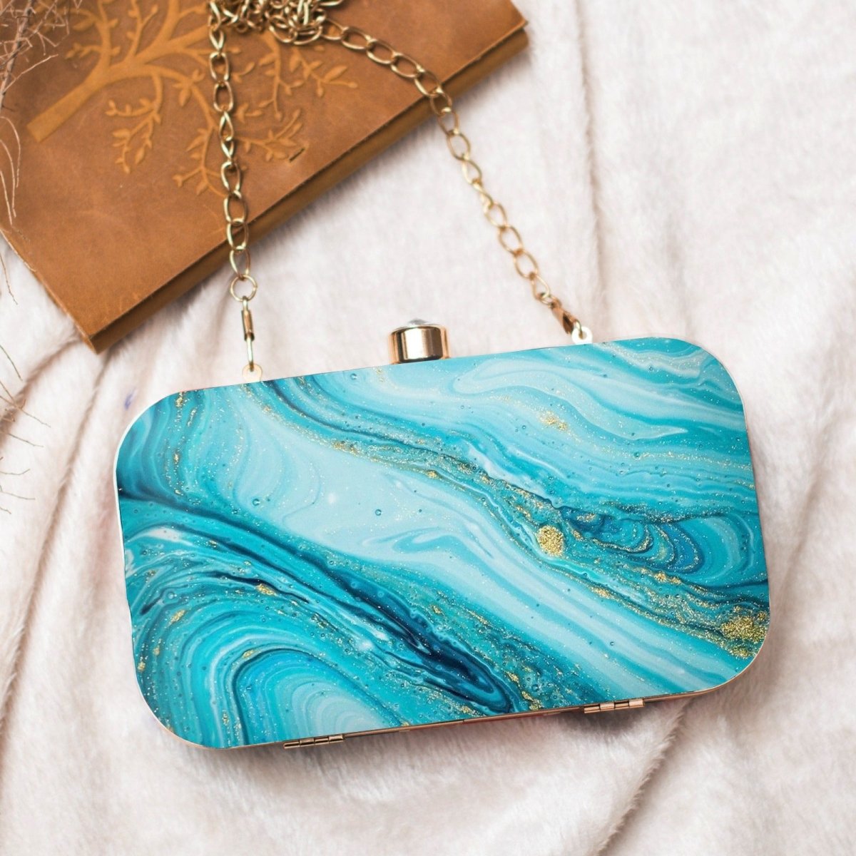 Sky Blue Flow Art Printed Clutch