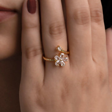 Artklim Trendy Flower Drop Gold Plated Ring