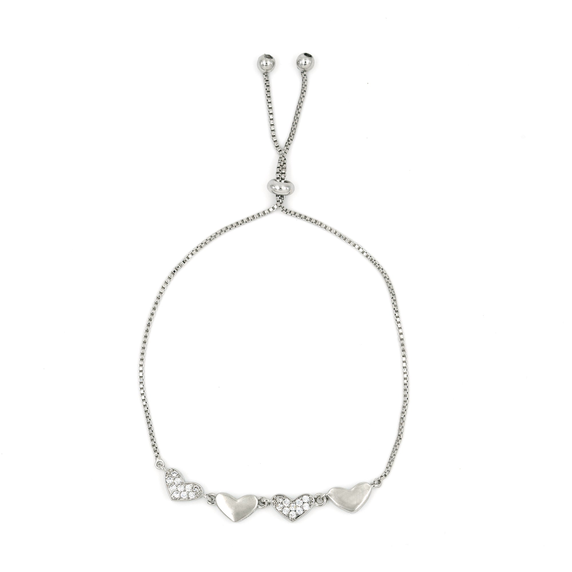 Artklim Silver Plated Studded Hearts Slider Bracelet