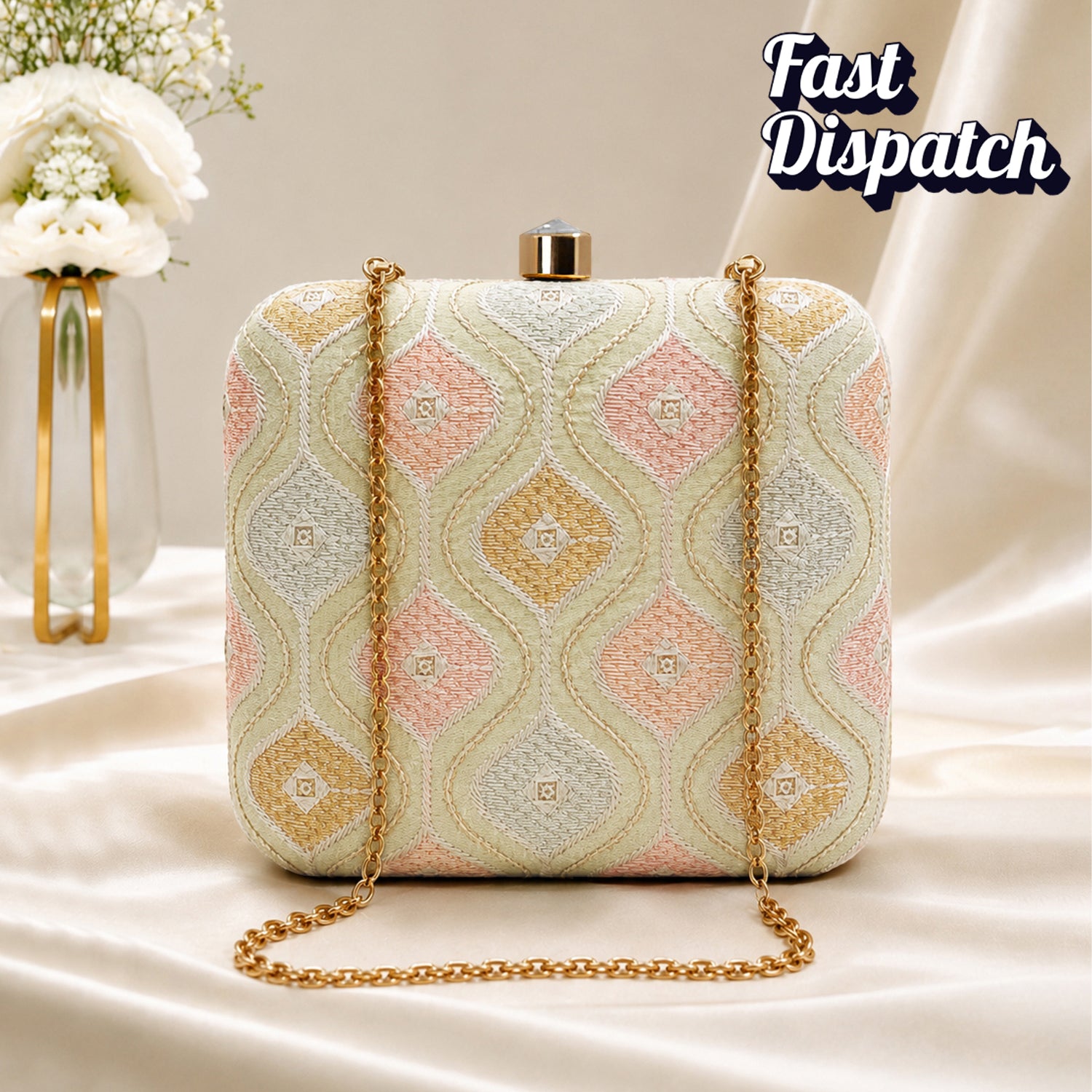 Artklim Pastel Geometric Pattern Embroidery Clutch
