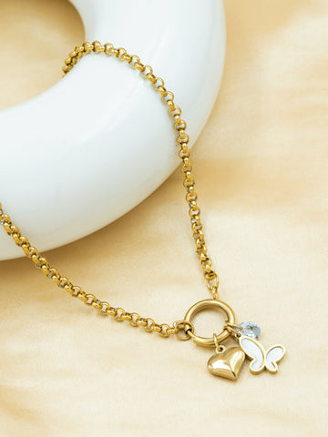 Artklim Heart And White MOP Butterfly  Anti Tarnish Pendant