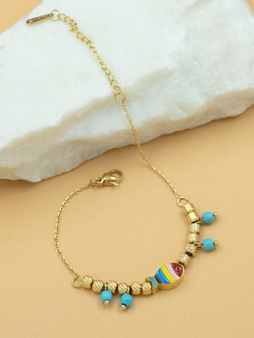 Artklim Gold Plated Anti Tarnish Rainbow Bead Charm Bracelet