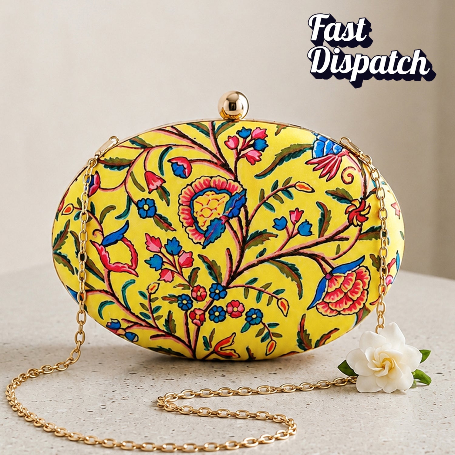 Artklim Elegant Yellow Floral Printed Clutch