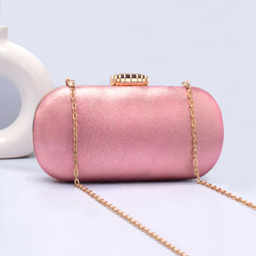 Artklim Shiny Pink Fabric Capsule Shaped Clutch