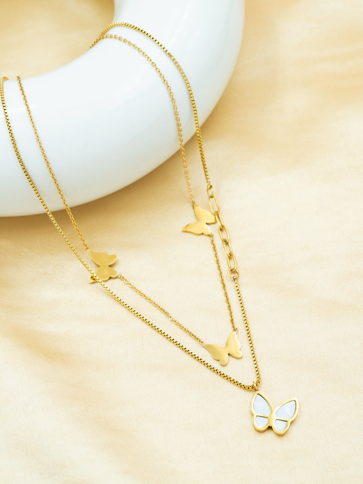 Artklim White MOP Butterfly Shaped Double  Anti Tarnish Pendant