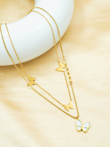 Artklim White MOP Butterfly Shaped Double  Anti Tarnish Pendant