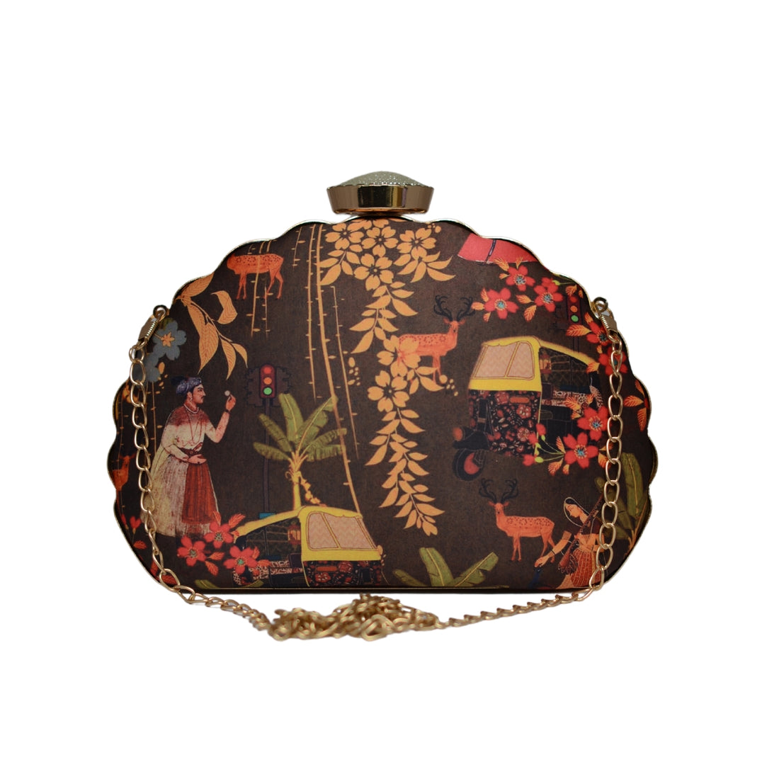 Artklim Modern Mughal Motif D-shape Clutch