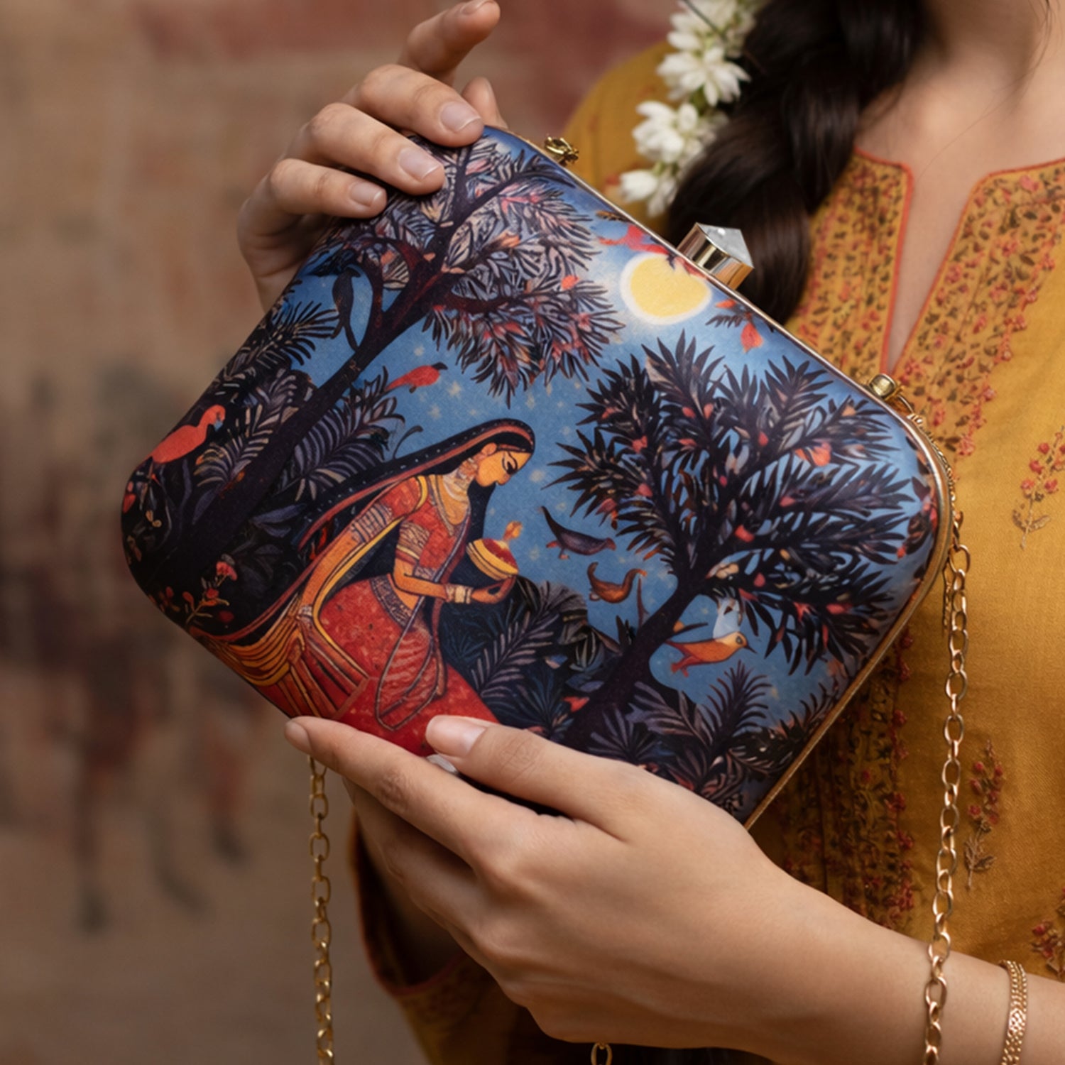 Woman In Garden Printed Clutch
