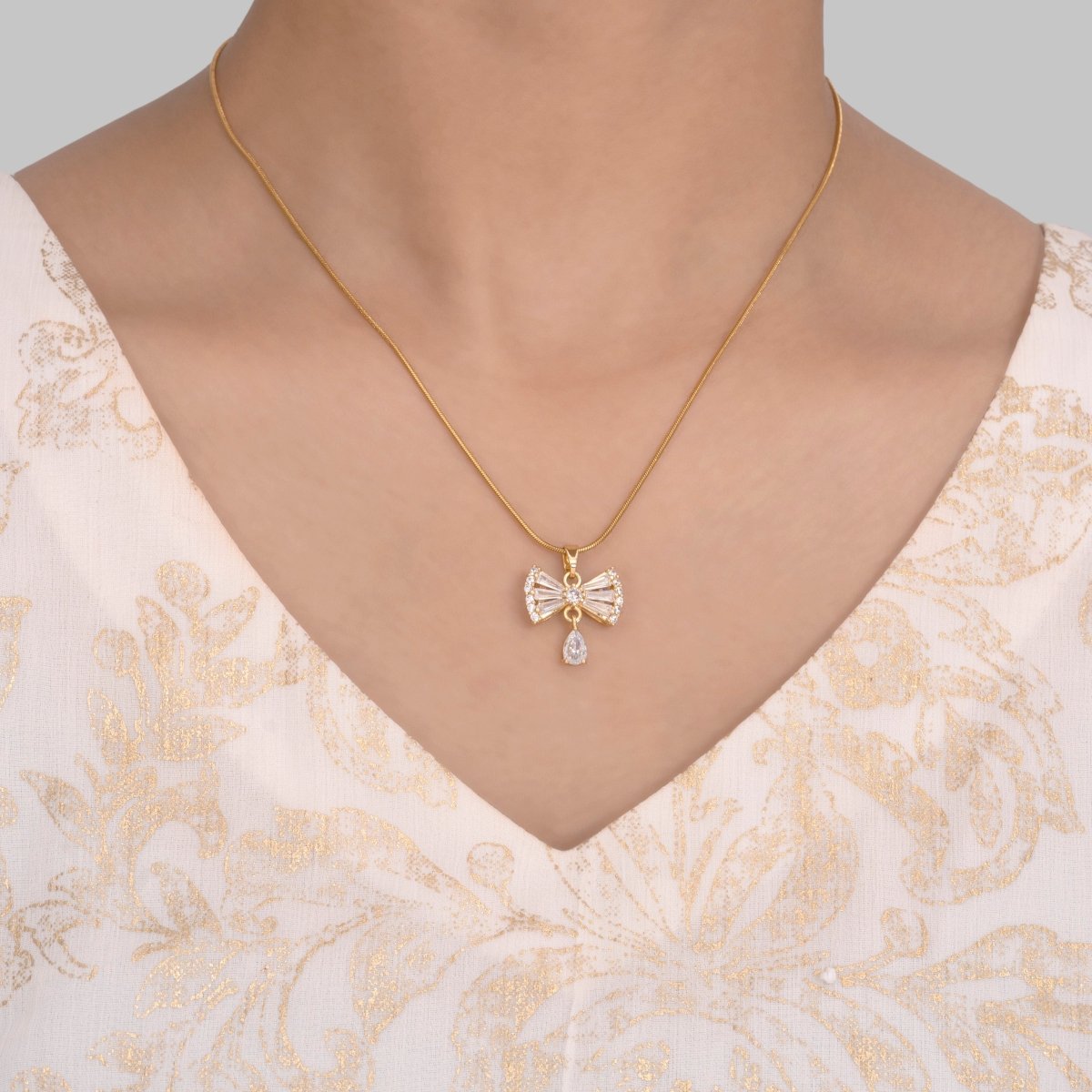 Artklim Gold Plated Bow Style Pendant Necklace