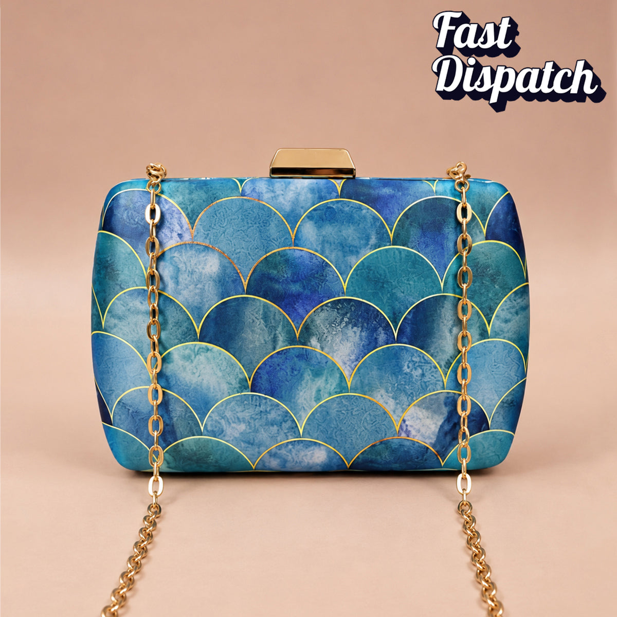 Artklim Blue Scallop Pattern Printed Clutch