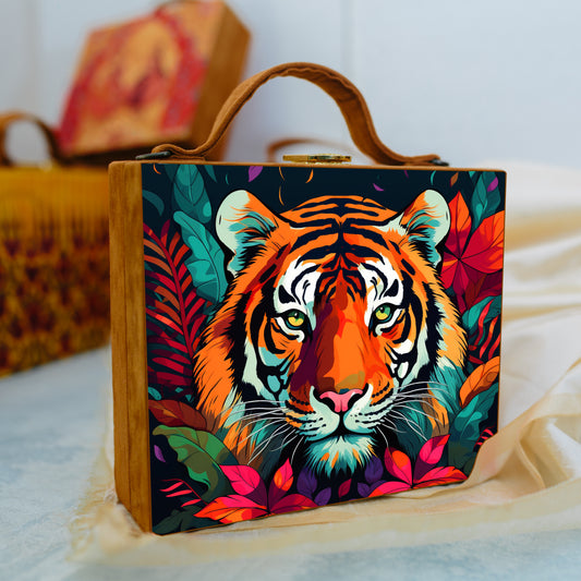 Colorful Tiger Printed Suitcase Style Clutch