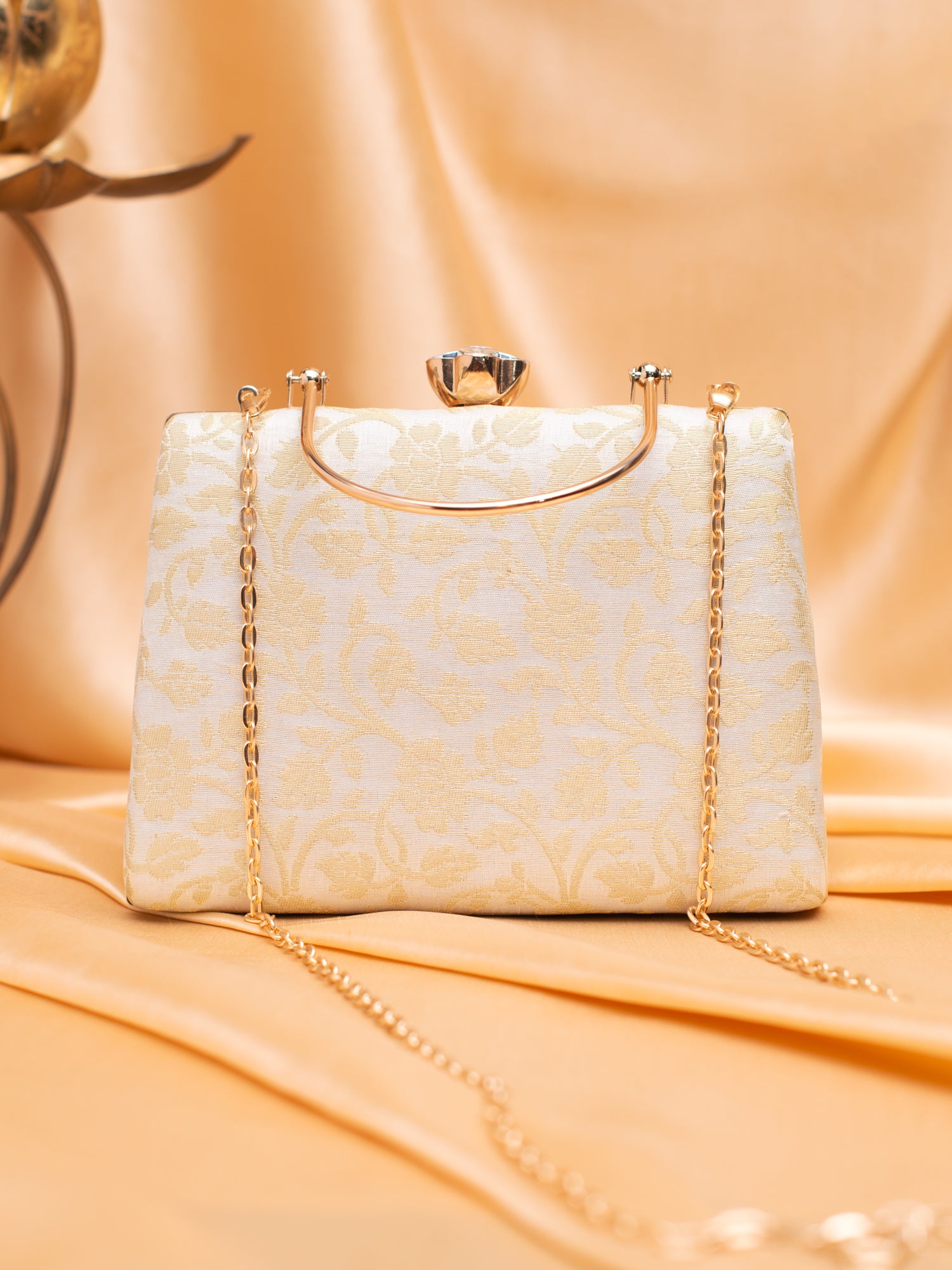Artklim Elegant Golden Embossed Brocade Clutch