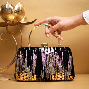 Black Sequins Embroidery Party Clutch