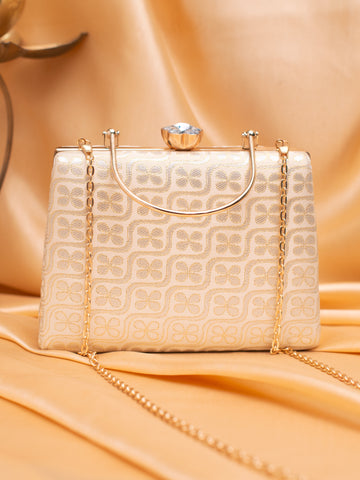 Artklim Elegant Beige-Gold Geometric Floral Evening Bag