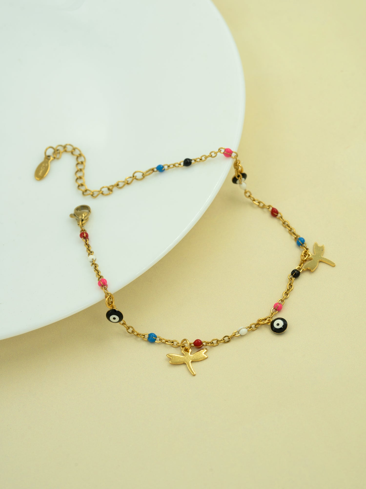 Artklim Gold Plated Butterfly Evil Eye Beaded Anti Tarnish Anklet