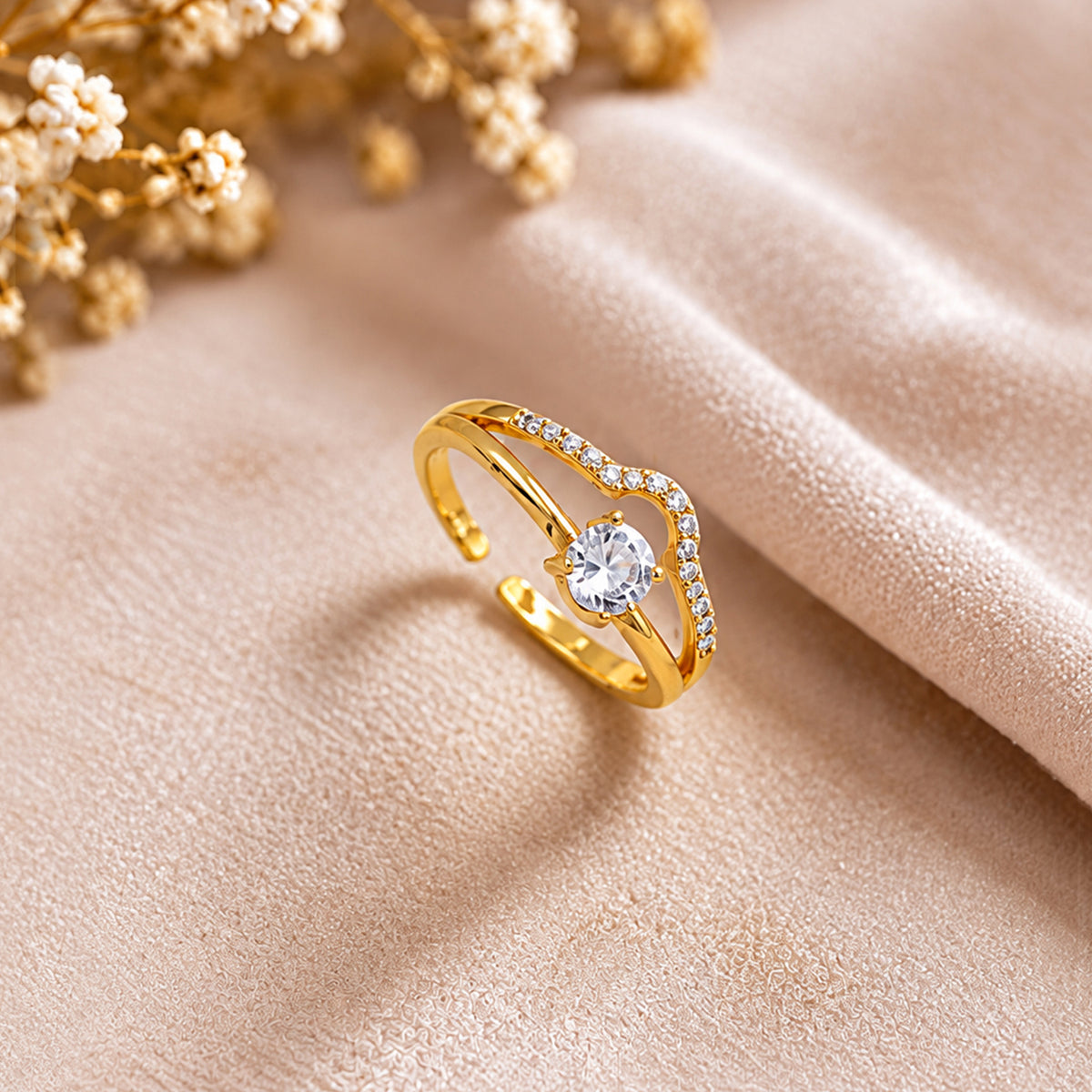 Artklim Dainty Twisted Crystal Gold-Tone Anti-Tarnish Ring