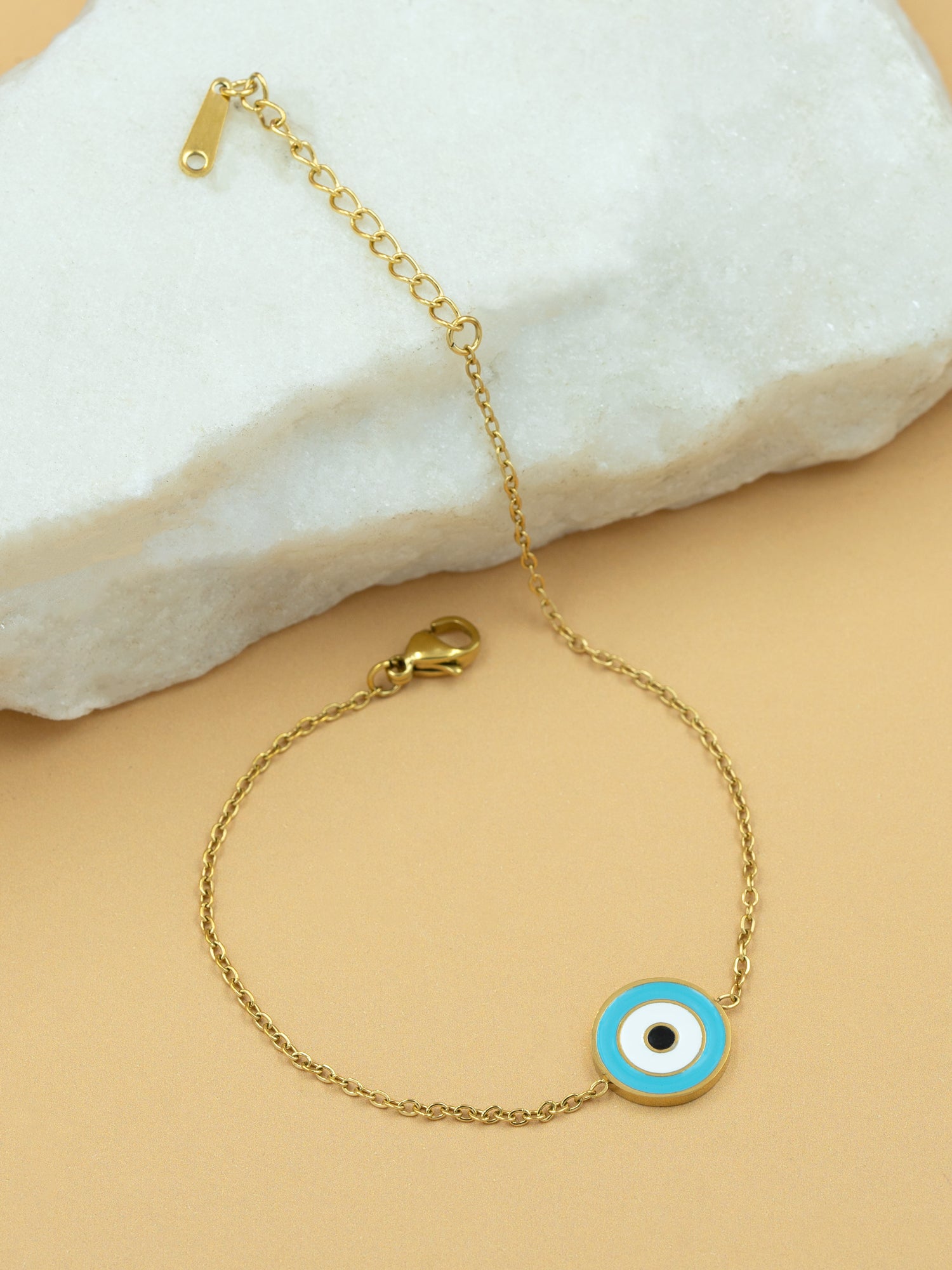 Artklim Gold Plated Anti Tarnish  Turquoise Round Evil Eye Bracelet