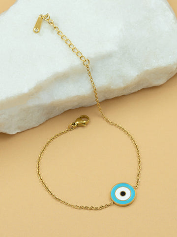 Artklim Gold Plated Anti Tarnish  Turquoise Round Evil Eye Bracelet