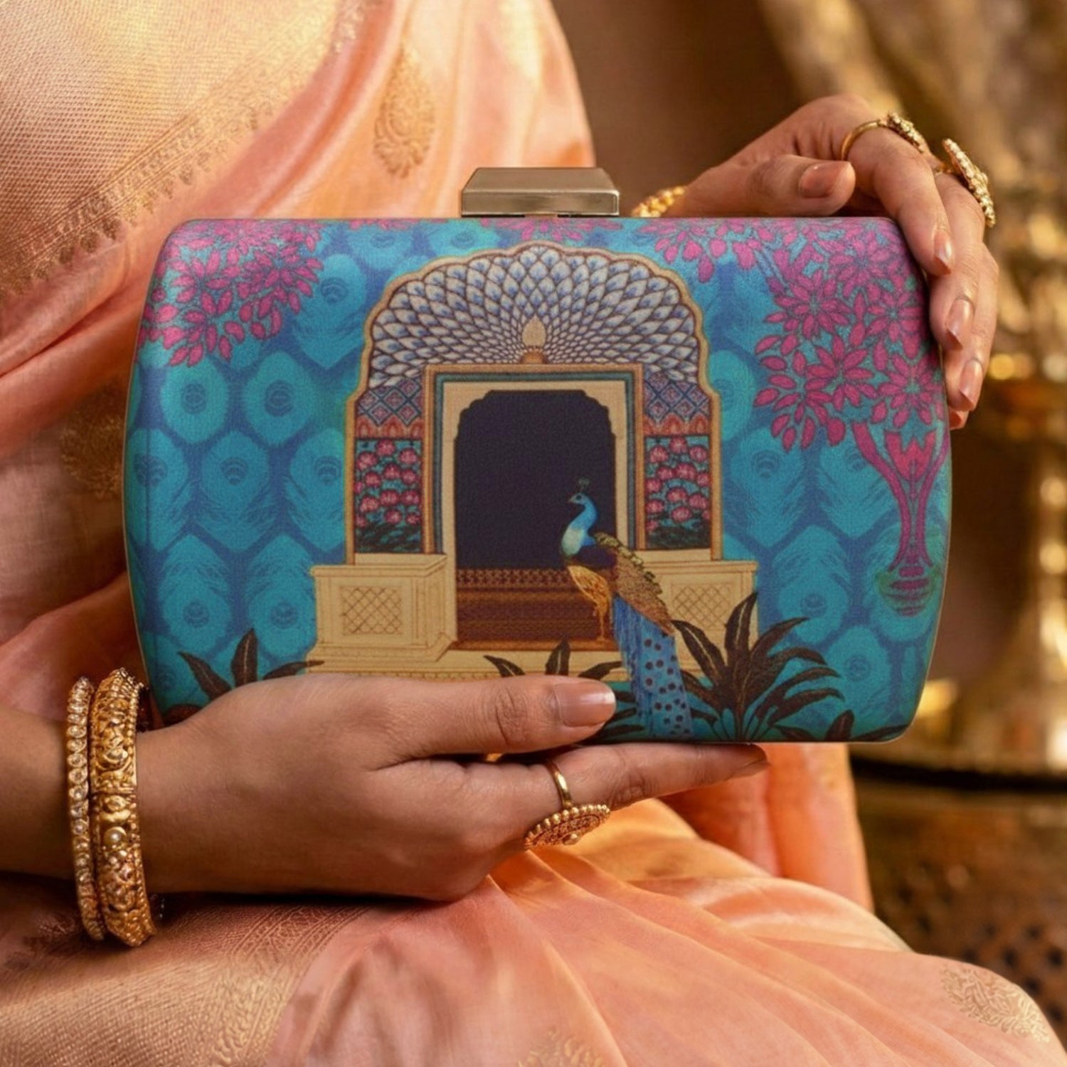 Artklim Peacock Printed Clutch