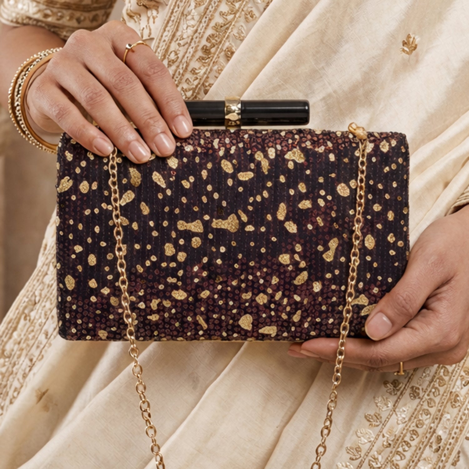 Artklim Brown Designer Embroidred Clutch
