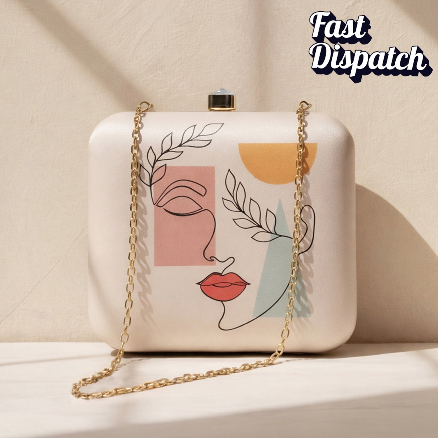 Artklim White Abstract Face Printed Women Clutch