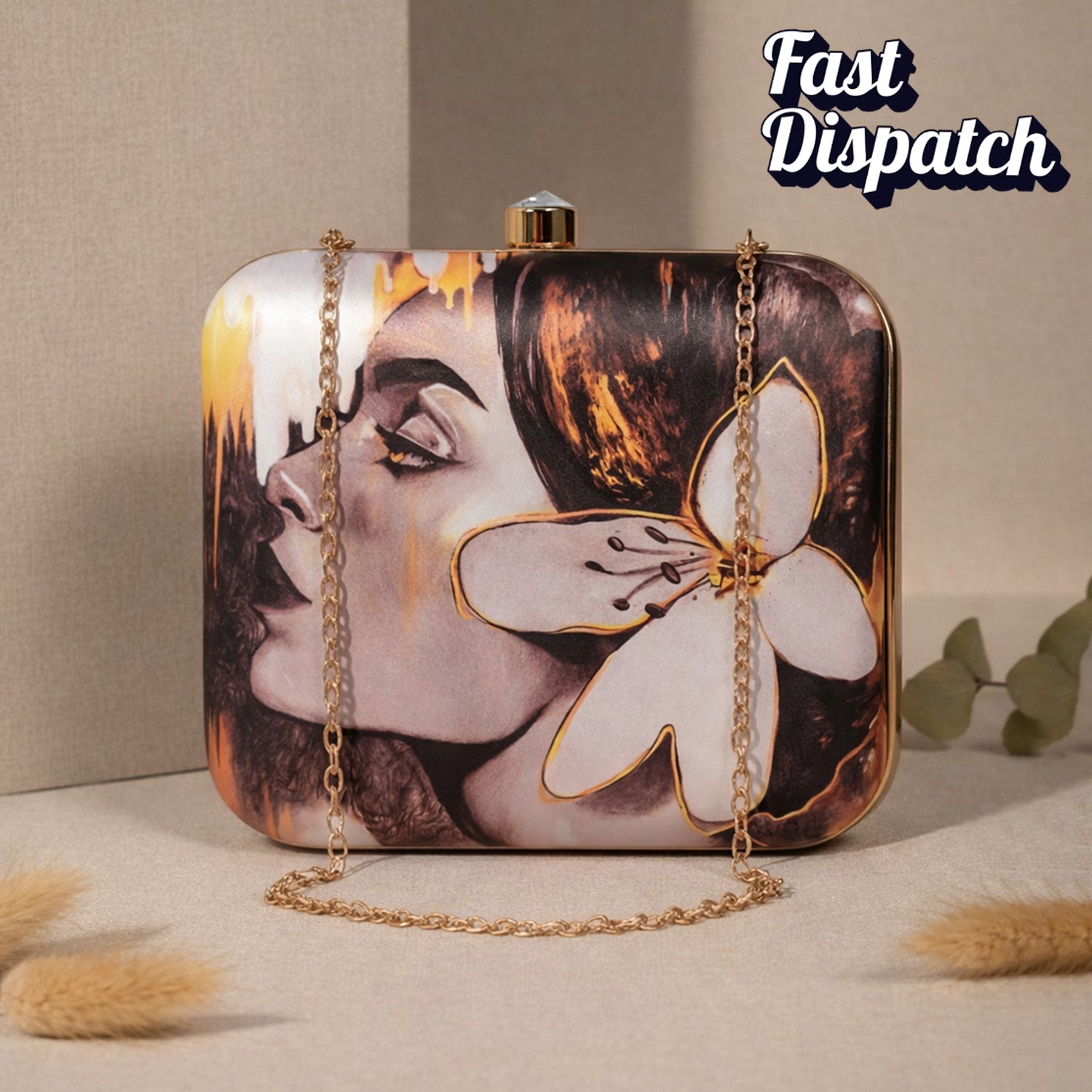 Artklim Beautiful Woman Portrait Printed Clutch