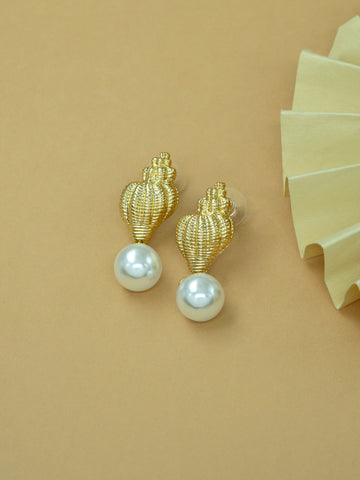 Artklim Gold Shell Pearl Drop Anti Tarnish Earrings