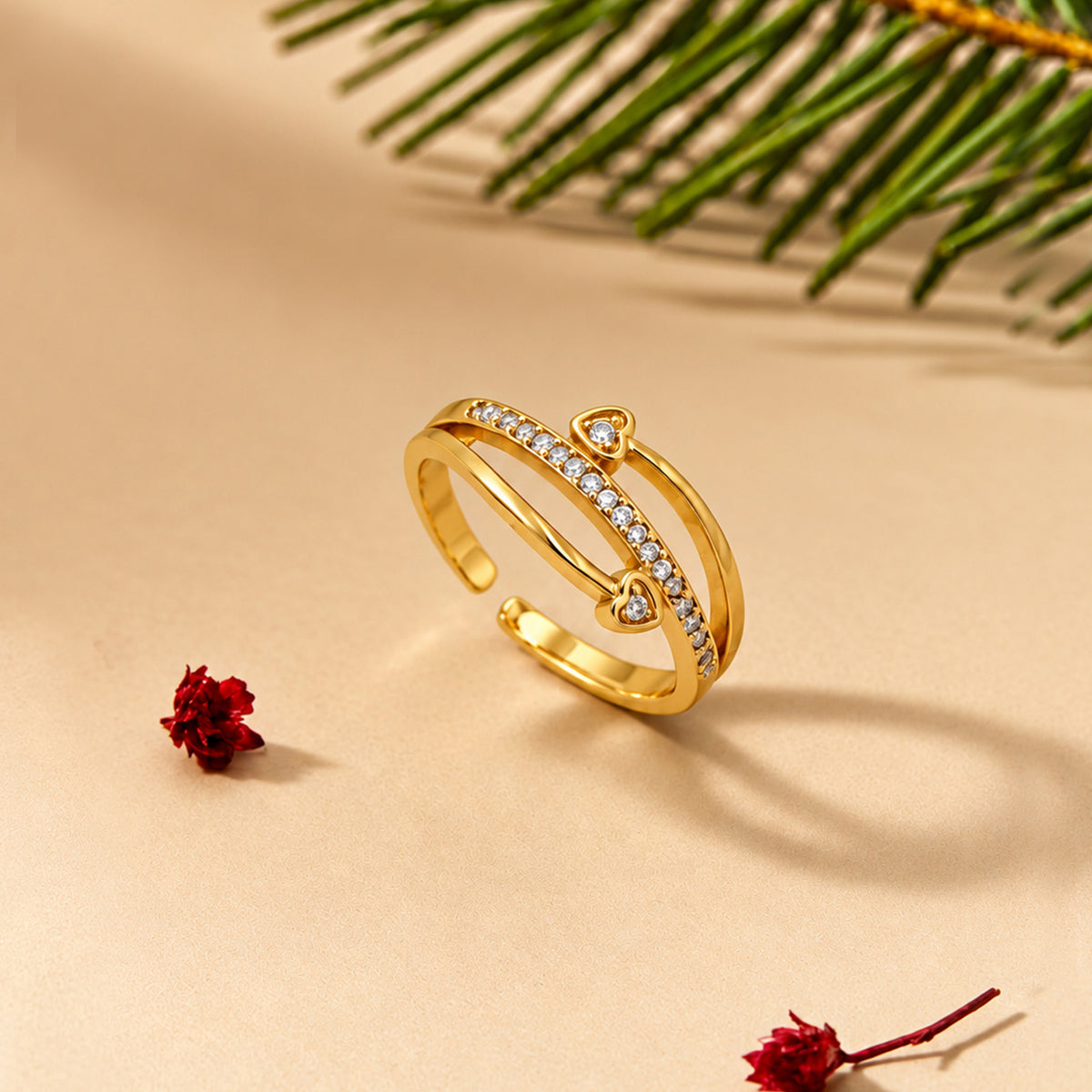 Artklim Elegant Heart-Accent Crystal Gold-Tone Anti-Tarnish Ring