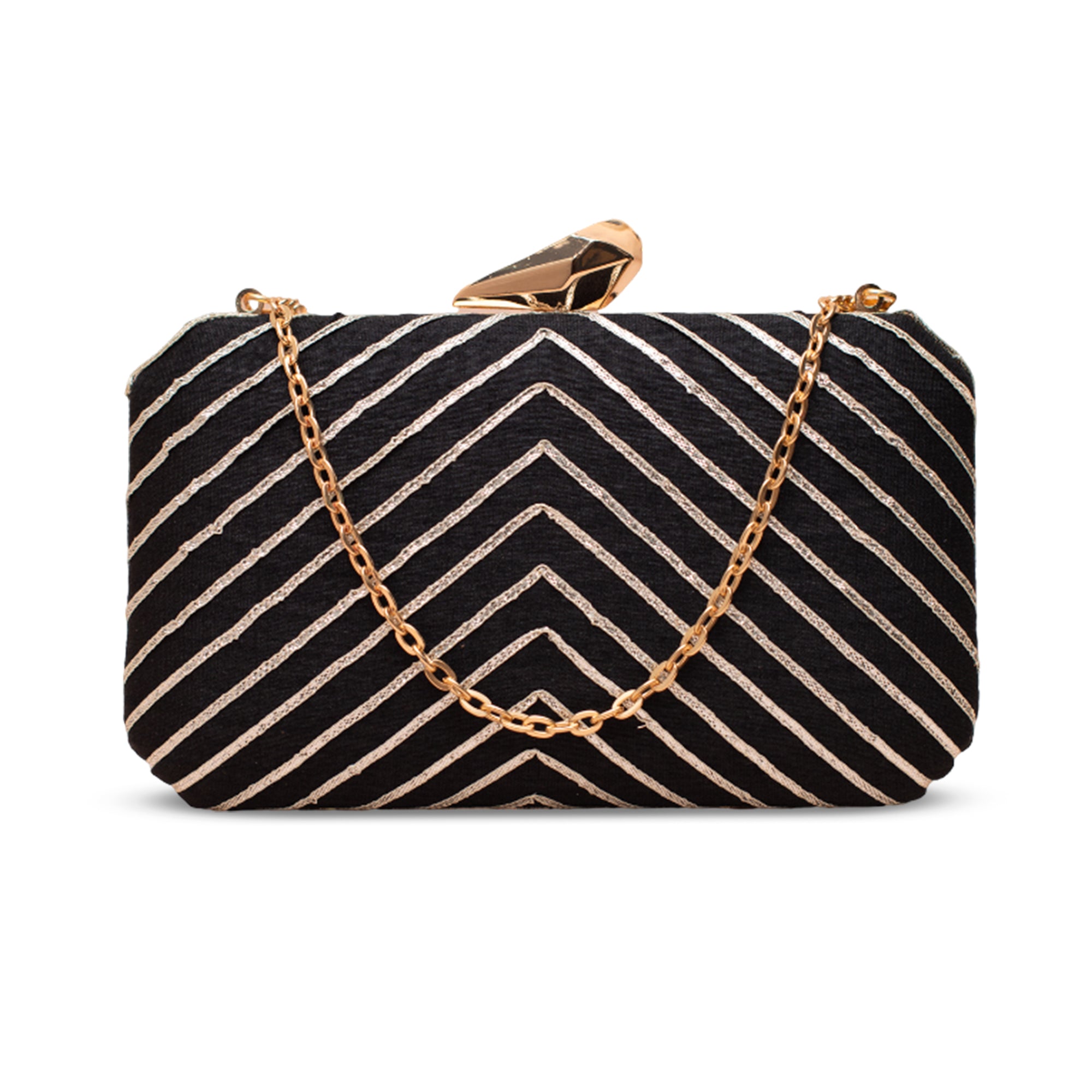 Artklim Black Gota Patti Velvet Lines Clutch