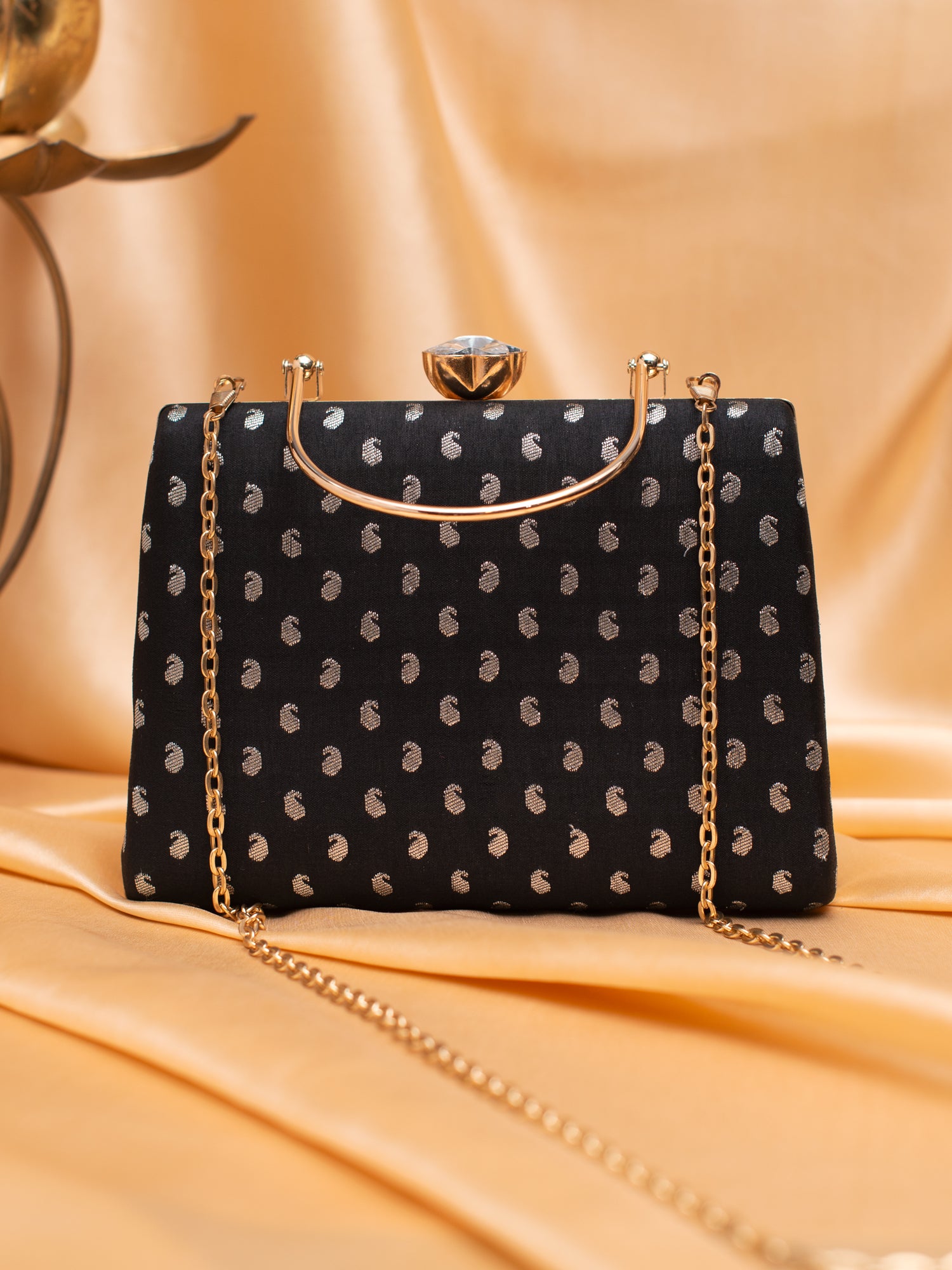 Artklim Elegant Black & Gold Jacquard Evening Bag