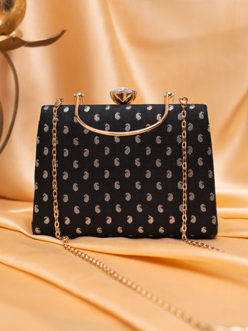 Artklim Elegant Black & Gold Jacquard Evening Bag