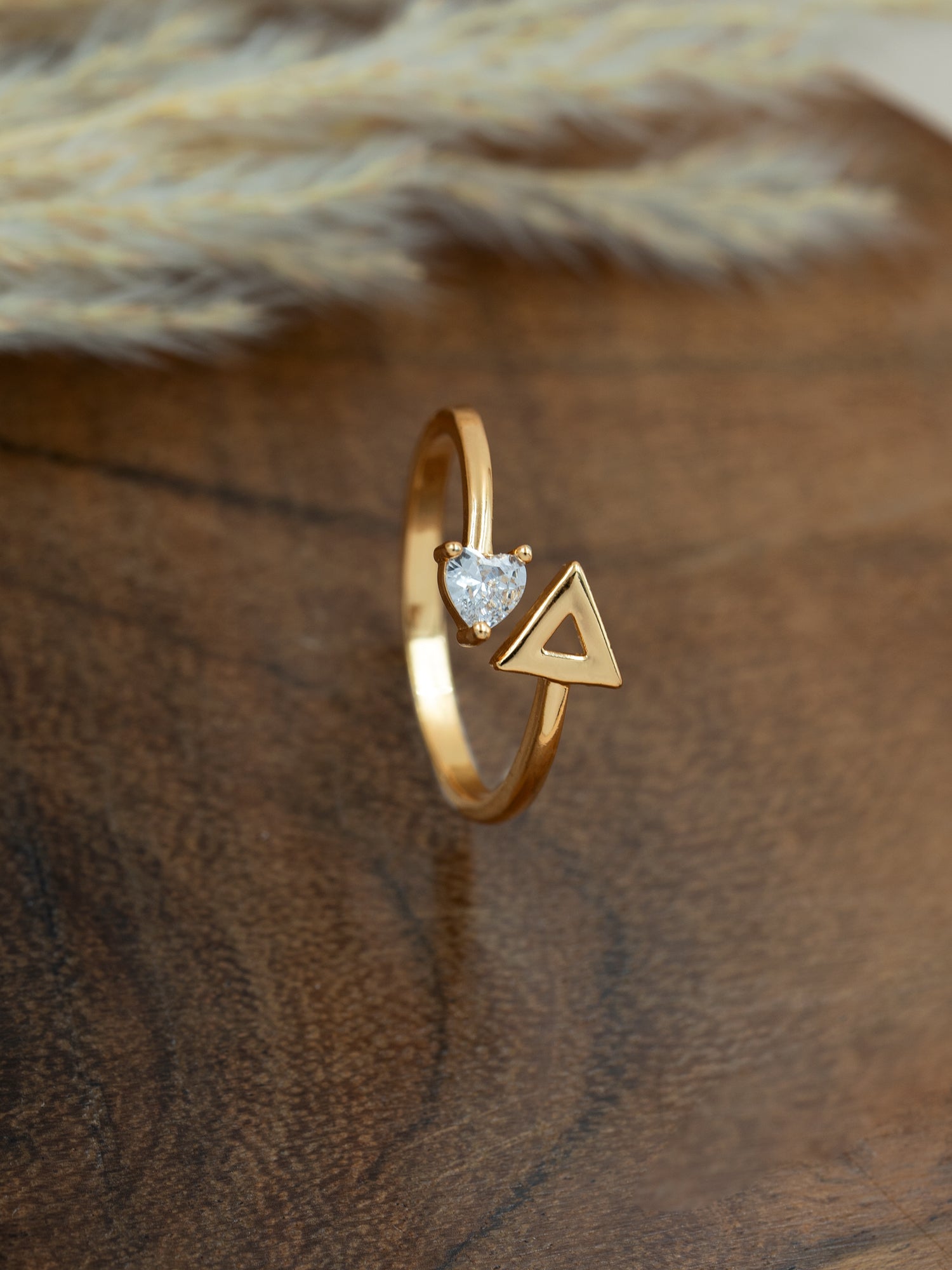 Artklim Gold-Plated Triangle and Teardrop Crystal  Anti Tarnish Ring
