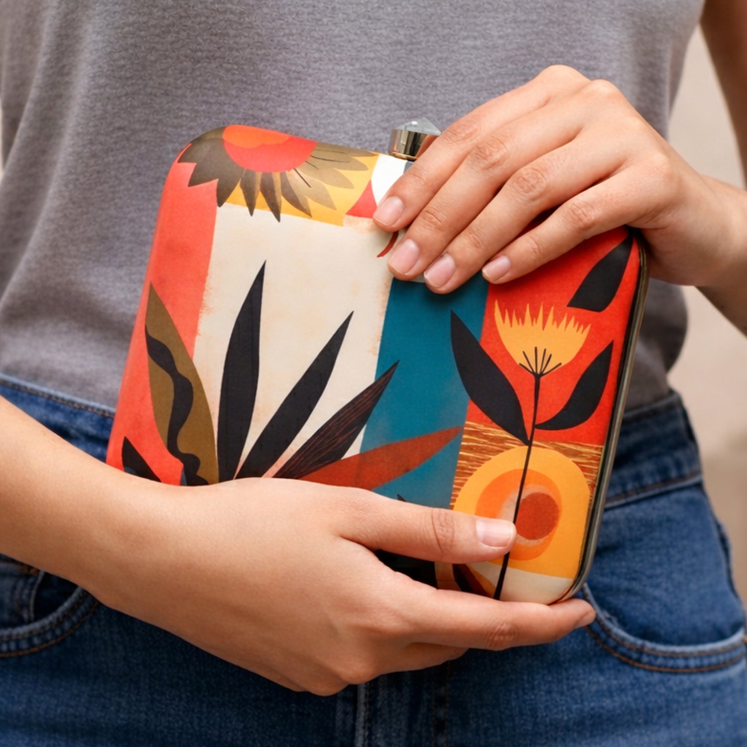 Multi-Pattern Abstract Art Printed Clutch