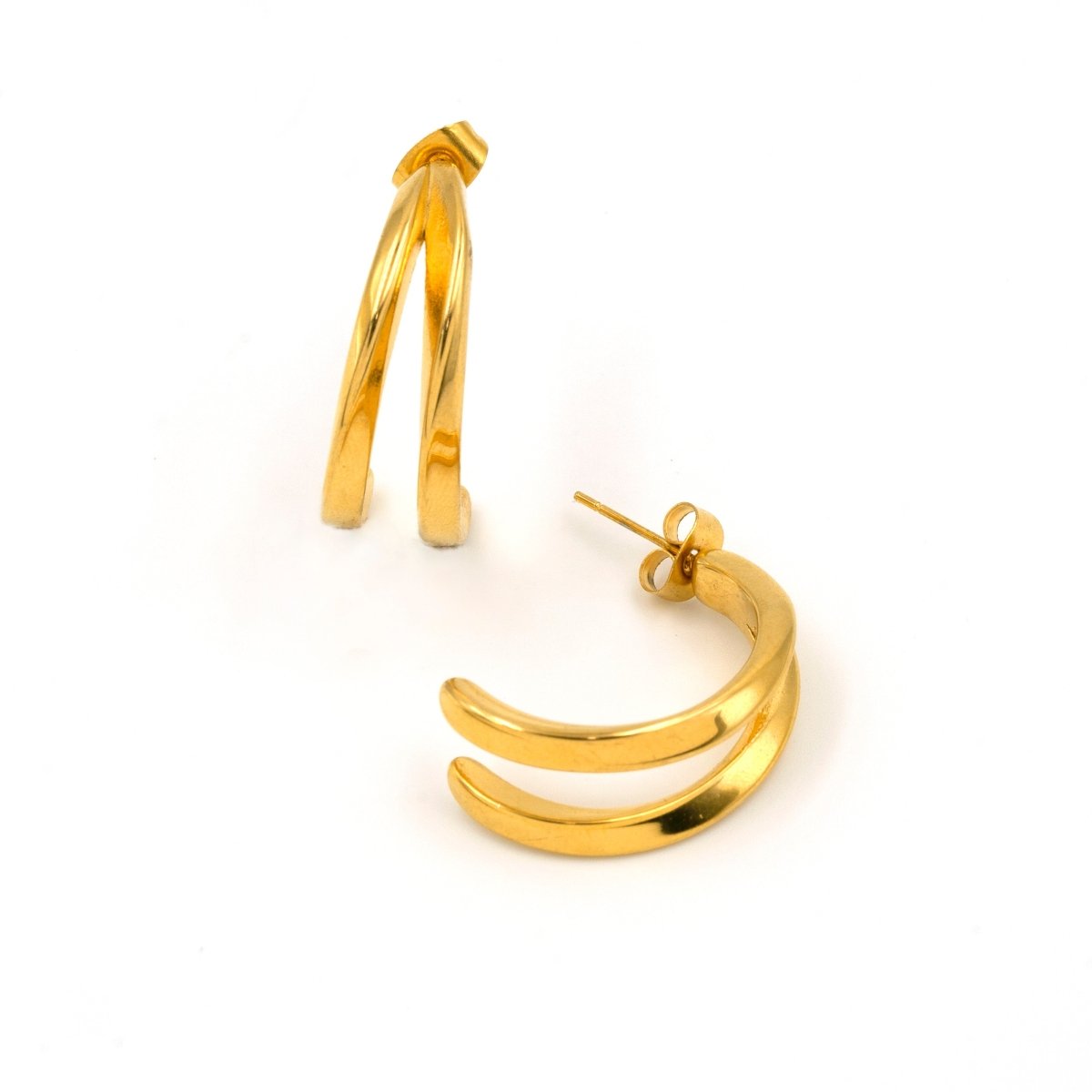 Artklim Gold Plated Double Circle Hoop Earrings