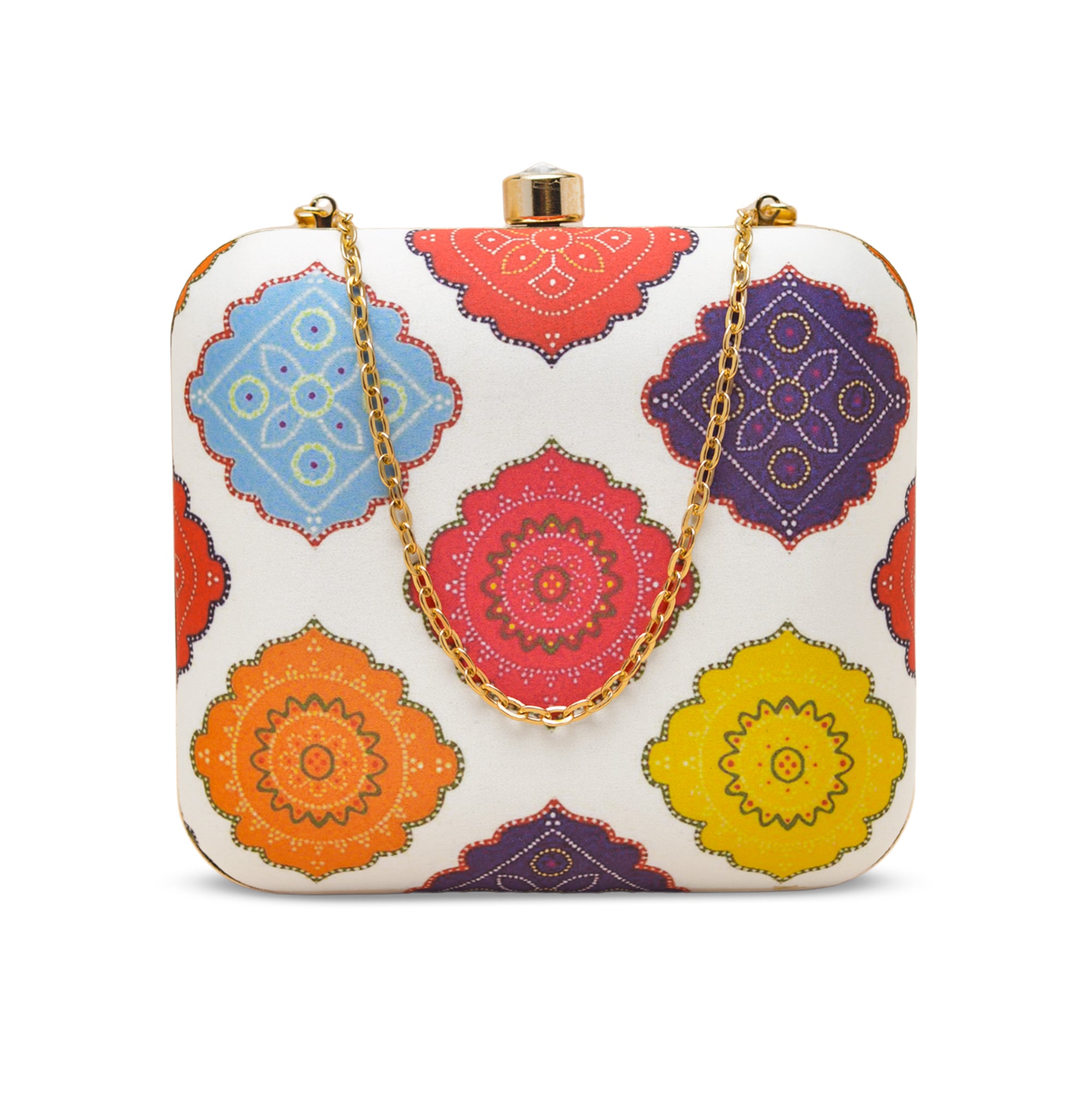Artklim White with Multicolour Mandala Printed Clutch