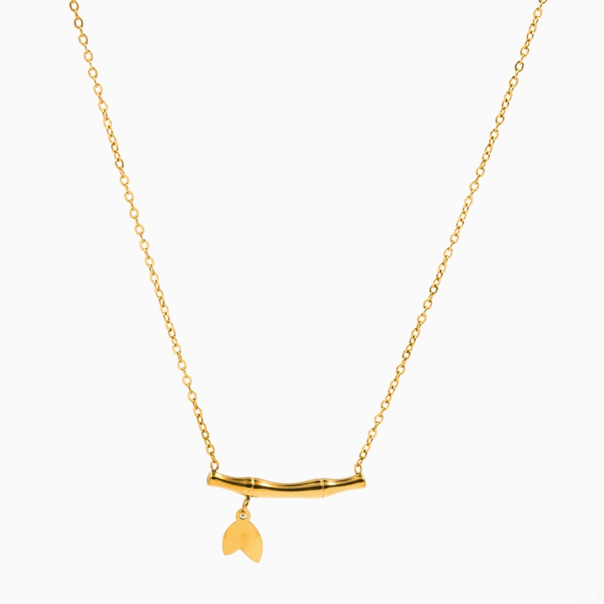 Artklim Gold Plated Bamboo Leaf Pendant Necklace
