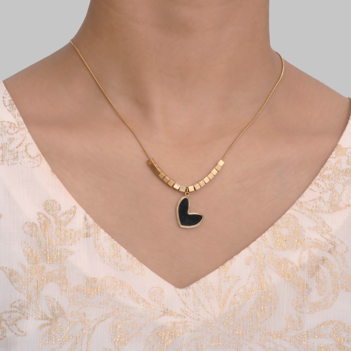 Artklim Gold Plated Black Heart Pendant Necklace