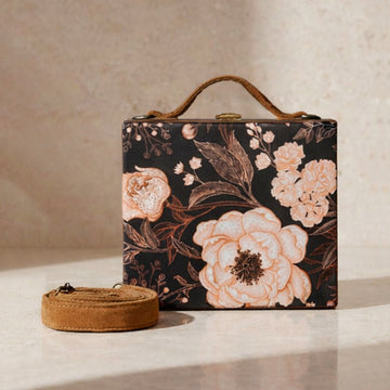 Artklim Black Floral Print Suitcase Style Clutch Bag