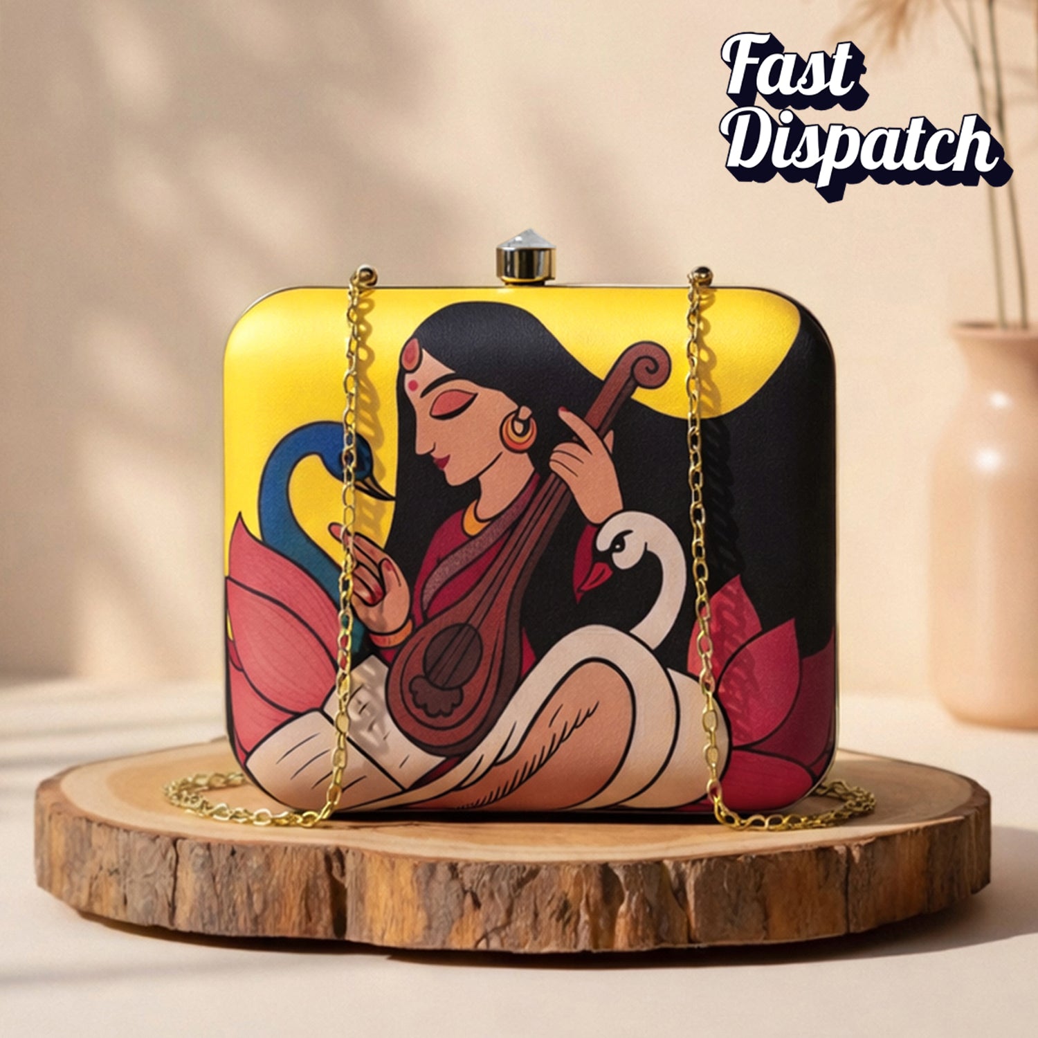 Artklim Maa Saraswati With Veena Printed Clutch