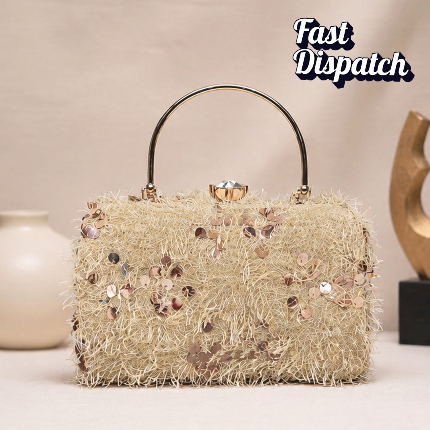 Artklim Ivory Shimmer Sequin Embroidered Clutch Bag
