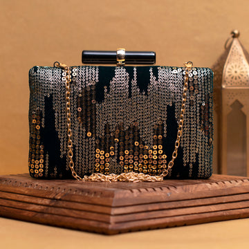 Dark Green Sequins Embroidery Clutch