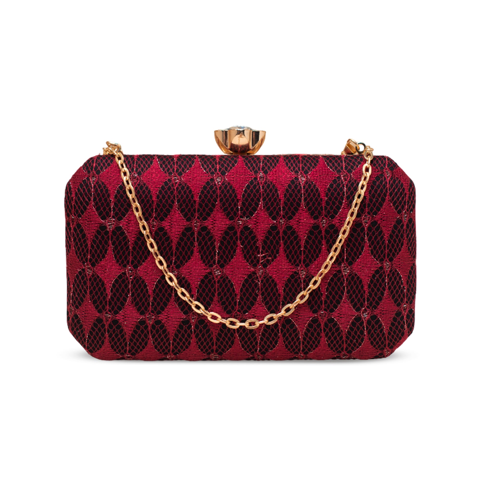 Artklim Maroon Patterned Embroidery Clutch