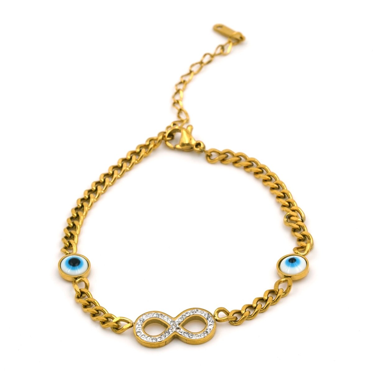 Artklim Gold Plated Infinity And Evil Eye Charms Bracelet