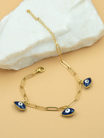 Artklim Gold Plated Anti Tarnish Blue Evil Eye Chain Bracelet