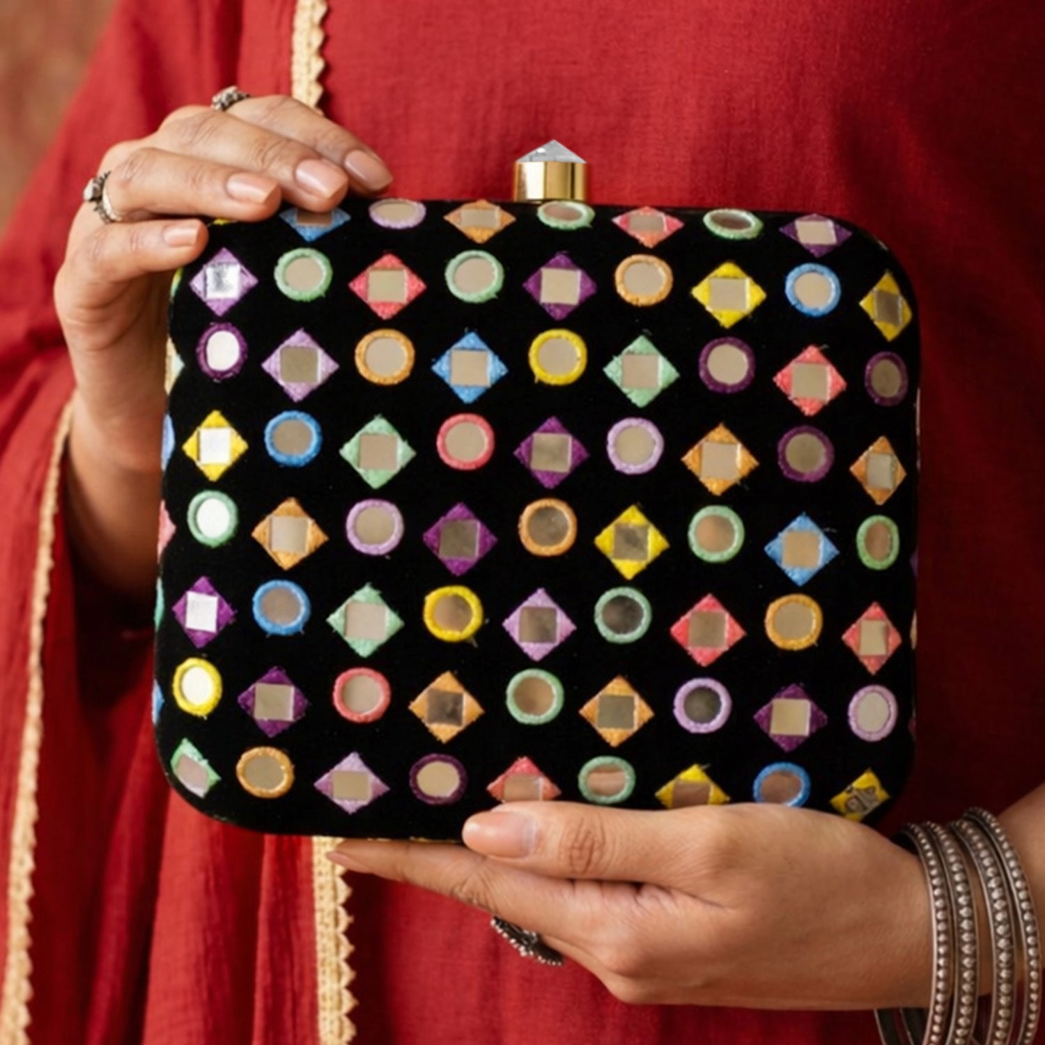 Artklim Jewel Mosaic Mirror Embellished Embroidery Clutch