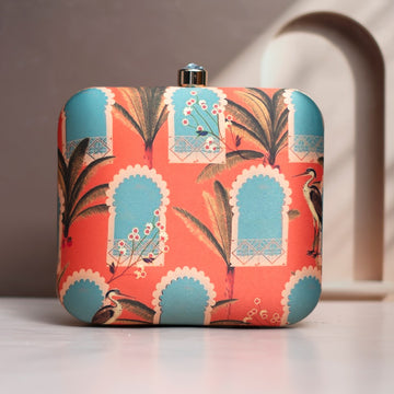 Artklim Orange And Blue Printed Clutch