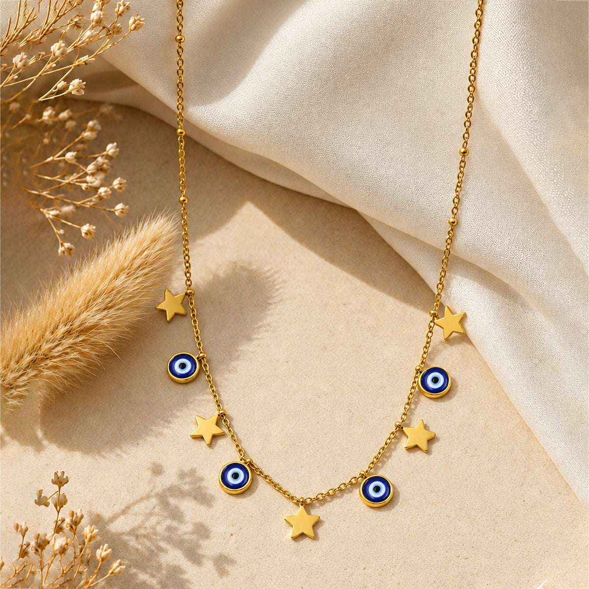 Artklim Blue Evil Eye Star Charm Gold Anti-Tarnish Pendant Necklace