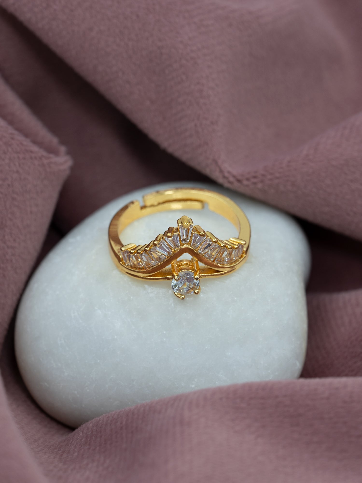 Artklim Gold-Plated Crowned Solitaire Anti-Tarnish Ring