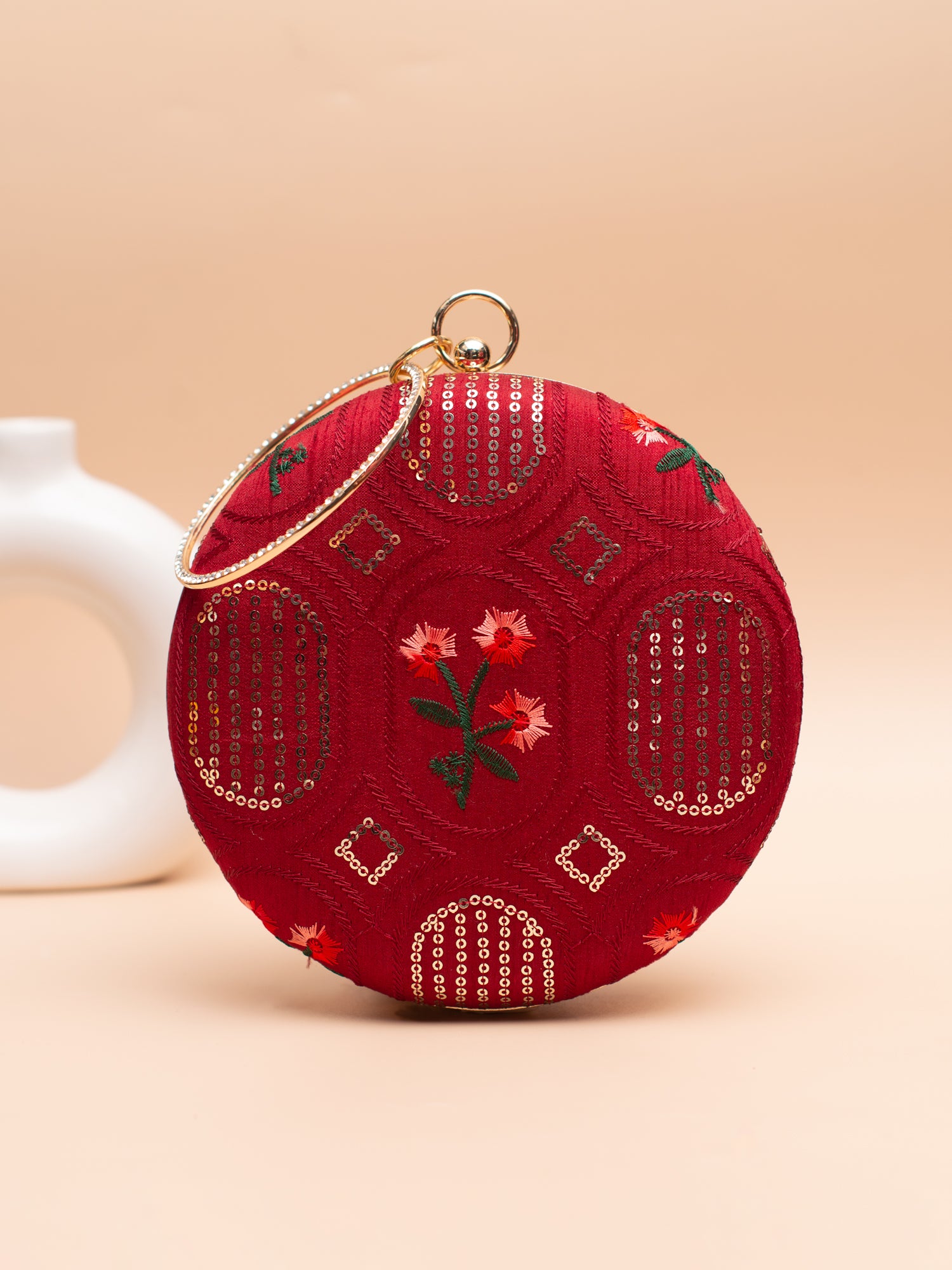 Artklim Red with Sequin Round & Floral Embroidery